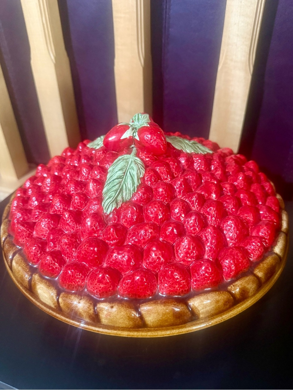 Vintage Ceramic Strawberry Pie Keeper Lidded Dish 11” Diameter
